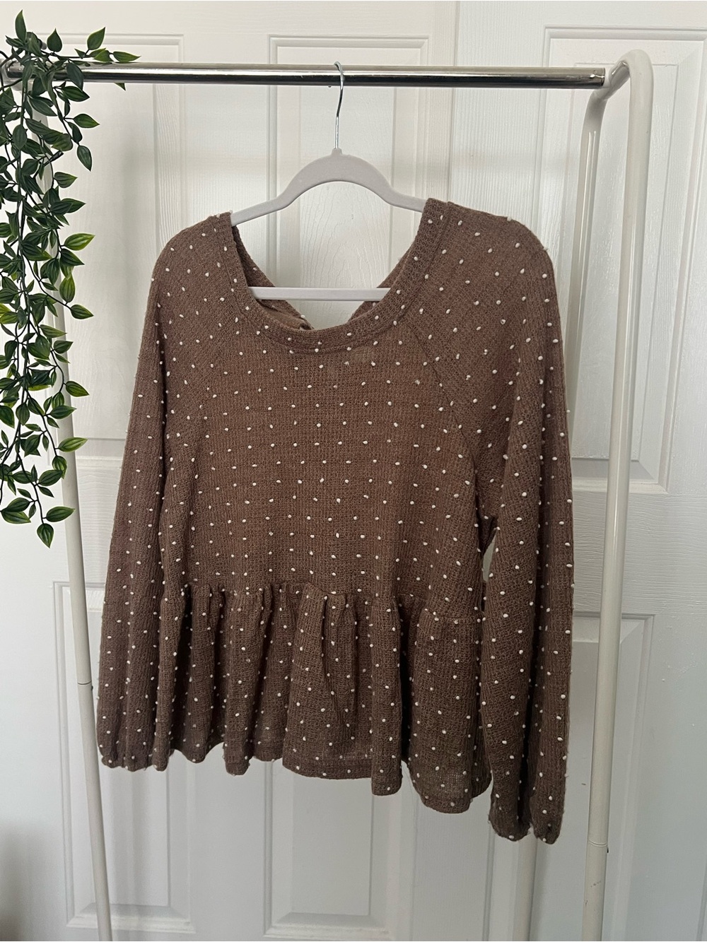 Blu Pepper Brown Polka Dot Peplum Sweater